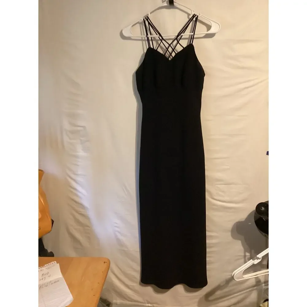 1153 EVAN-PICONE Spaghetti Strap Sheath Party Midi Dress Black Size 4